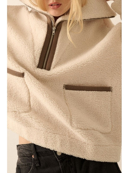 Carla Solid Sherpa Fleece Half-Zip Pullover Jacket