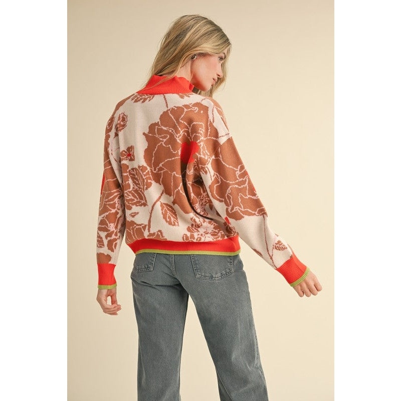 Daphne Floral Kit Half Zip Pullover Sweater