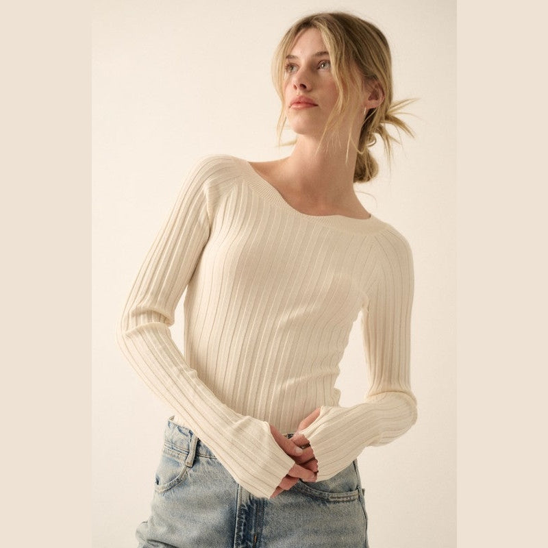 Solid Rib-Knit Off-Shoulder Bodysuit