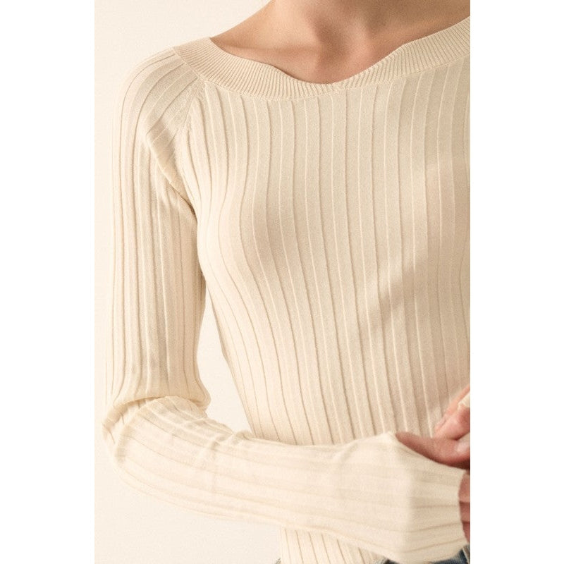 Solid Rib-Knit Off-Shoulder Bodysuit