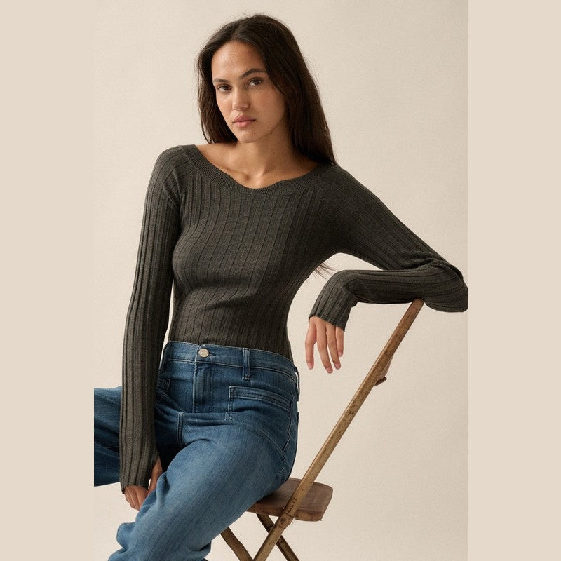 Solid Rib-Knit Off-Shoulder Bodysuit