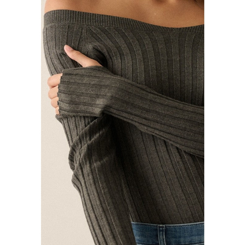 Solid Rib-Knit Off-Shoulder Bodysuit