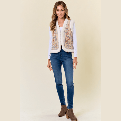 Shirley Embroidery Vest with Sherpa Lining
