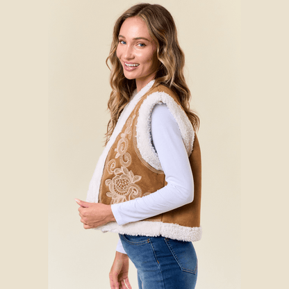 Paulina Embroidery Vest with Sherpa Lining