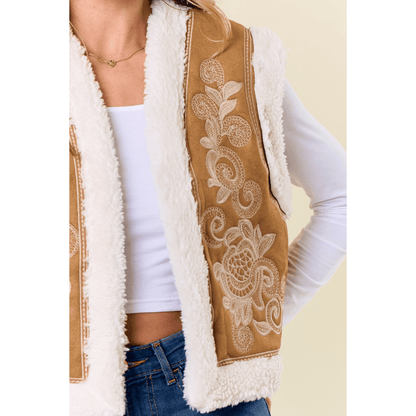 Paulina Embroidery Vest with Sherpa Lining