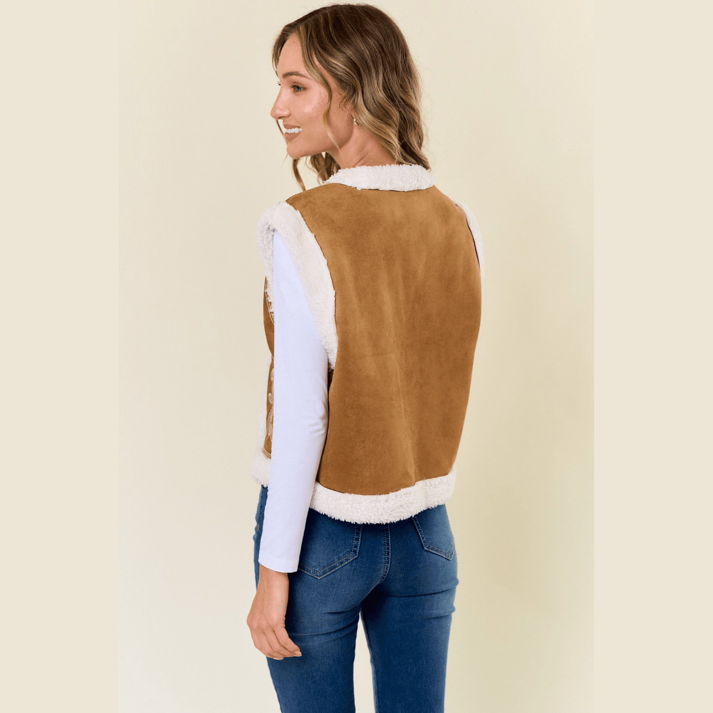 Paulina Embroidery Vest with Sherpa Lining