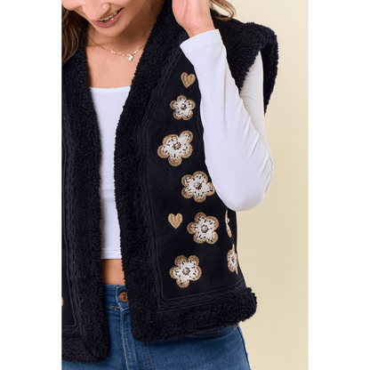 Emmie Embroidery Vest with Sherpa Lining