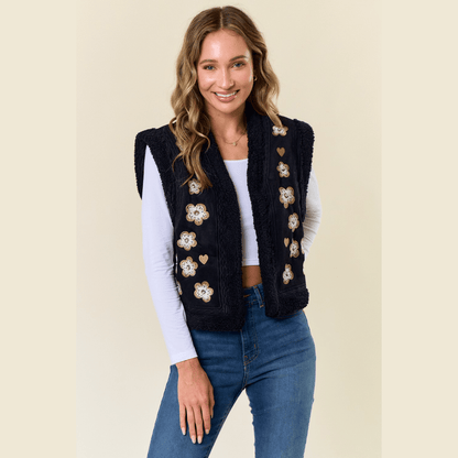 Emmie Embroidery Vest with Sherpa Lining