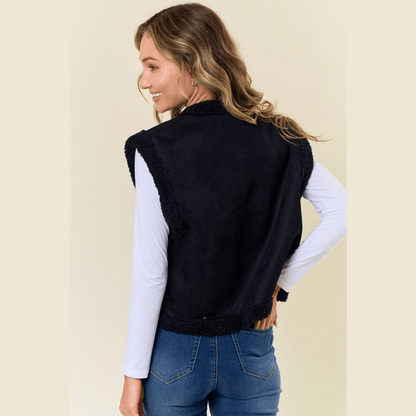 Emmie Embroidery Vest with Sherpa Lining