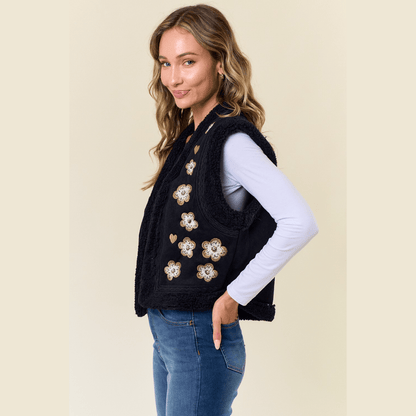 Emmie Embroidery Vest with Sherpa Lining