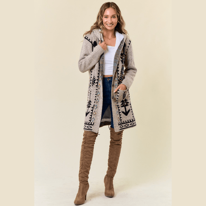 Chenoa Sweater Hooded Long Cardigan w/ Sherpa Lining