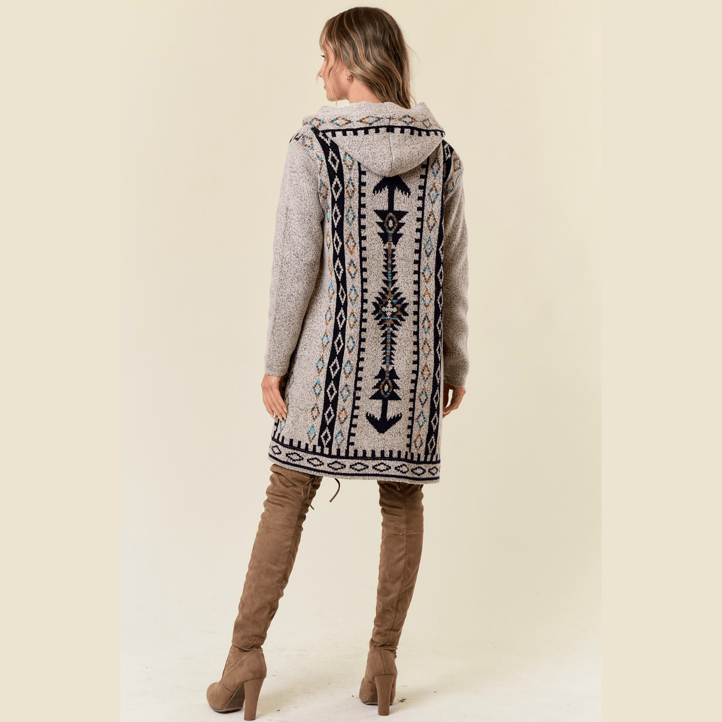Chenoa Sweater Hooded Long Cardigan w/ Sherpa Lining