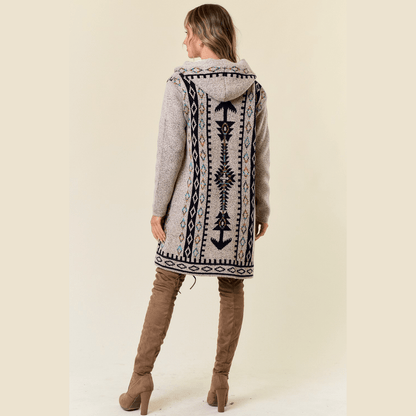 Chenoa Sweater Hooded Long Cardigan w/ Sherpa Lining