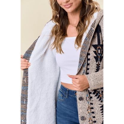Chenoa Sweater Hooded Long Cardigan w/ Sherpa Lining