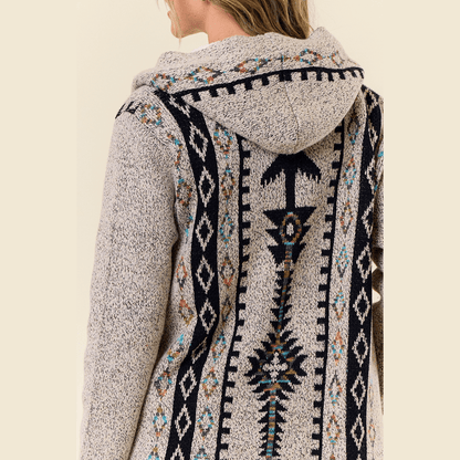 Chenoa Sweater Hooded Long Cardigan w/ Sherpa Lining