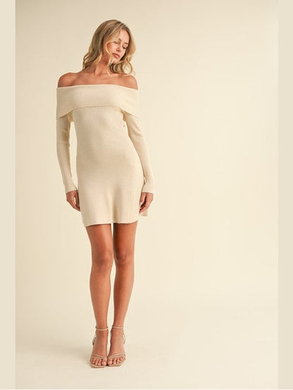 Justine Back Bow Off Shoulder Sweater Mini Dress