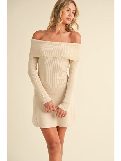 Justine Back Bow Off Shoulder Sweater Mini Dress