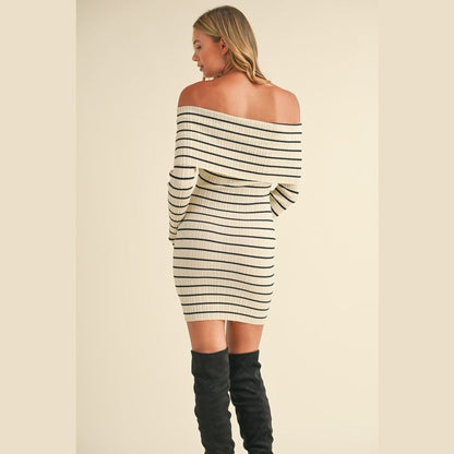 Rylan Striped Off Shoulder Sweater Mini Dress