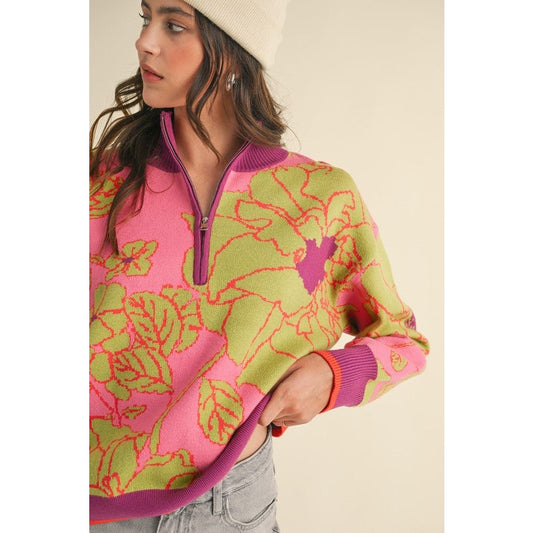 Daphne Floral Kit Half Zip Pullover Sweater