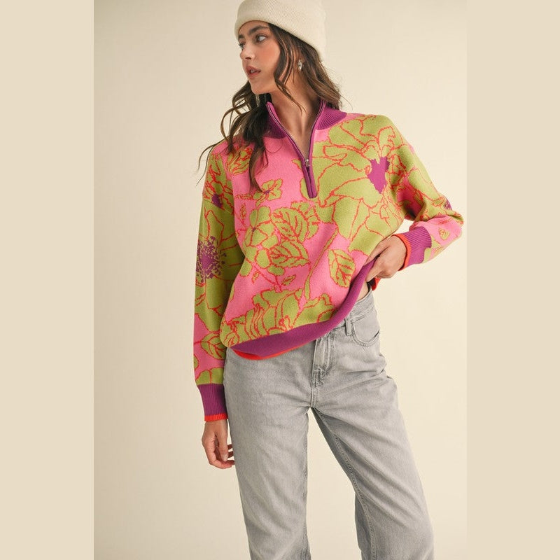 Daphne Floral Kit Half Zip Pullover Sweater