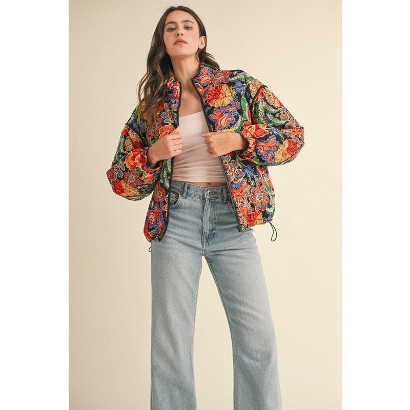 Aster Floral Puff Bomber Jacket