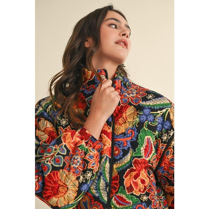 Aster Floral Puff Bomber Jacket