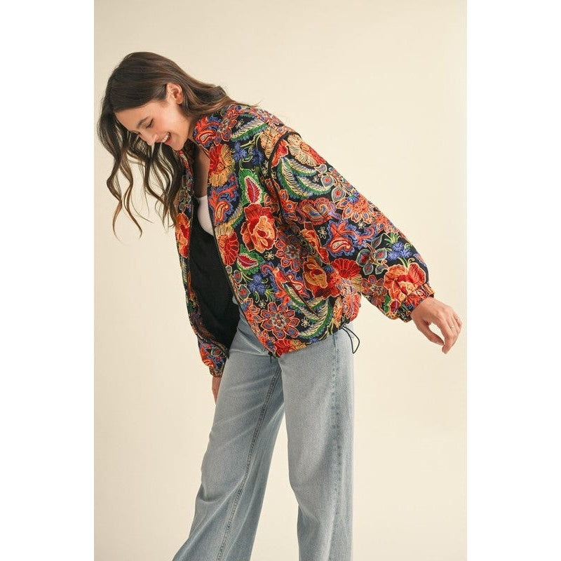 Aster Floral Puff Bomber Jacket