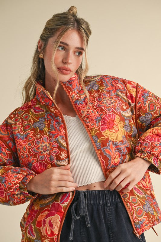 Filly Floral Puff Bomber Jacket