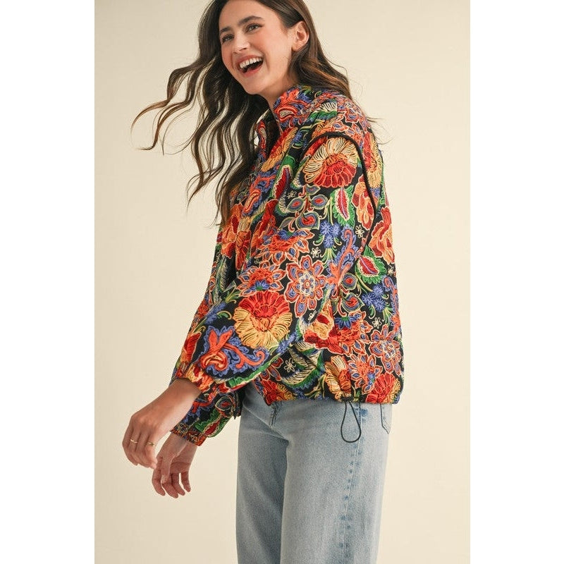 Aster Floral Puff Bomber Jacket