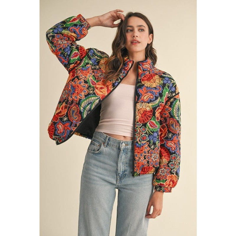 Aster Floral Puff Bomber Jacket