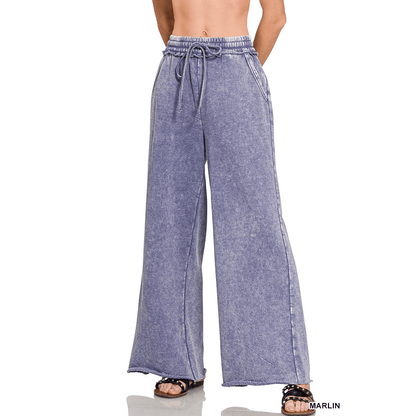 Acid Wash Fleece Palazzo Sweatpants
