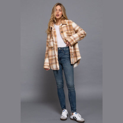 Plaid Print Teddy Jacket