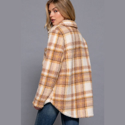 Plaid Print Teddy Jacket