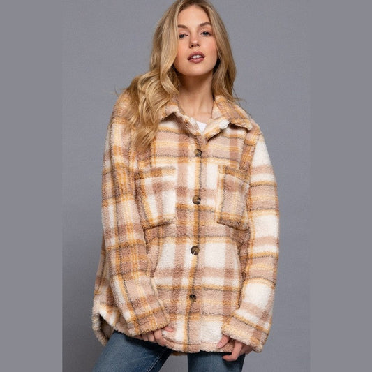 Plaid Print Teddy Jacket