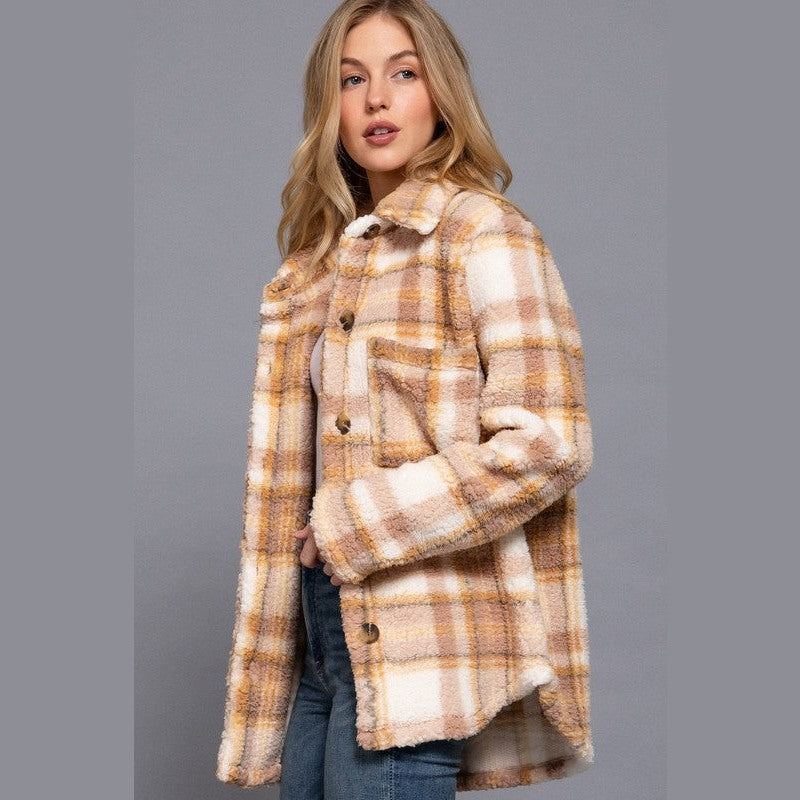 Plaid Print Teddy Jacket