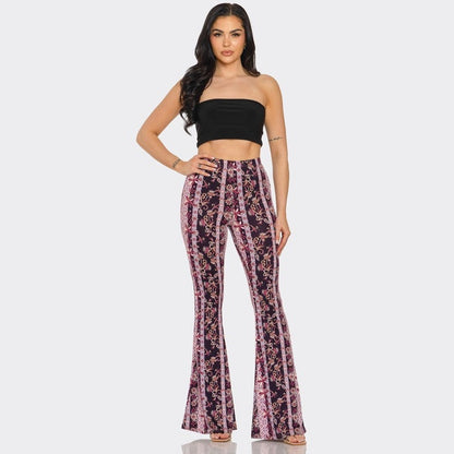 Magenta Florals Flare Pants