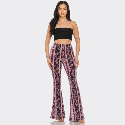 Magenta Florals Flare Pants