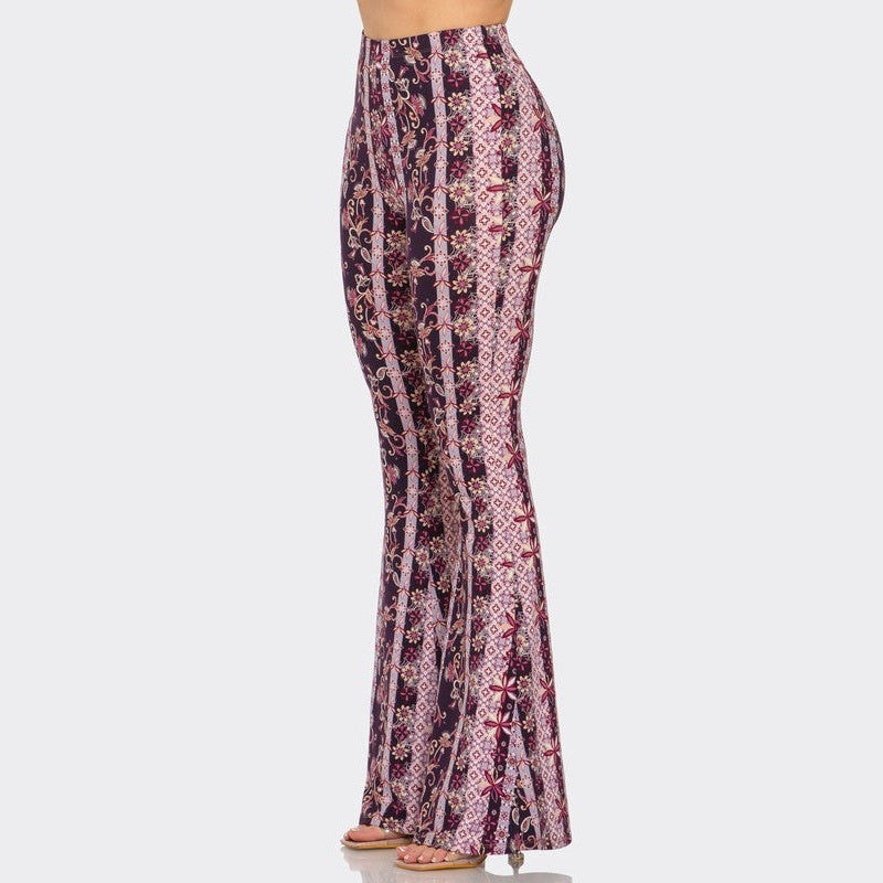 Magenta Florals Flare Pants