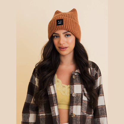 Chill Vibes Soft Ribbed Square Top Beanie