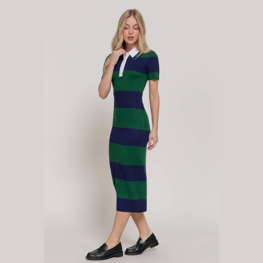 Short Sleeve Wide Stripe Knit Polo Dress