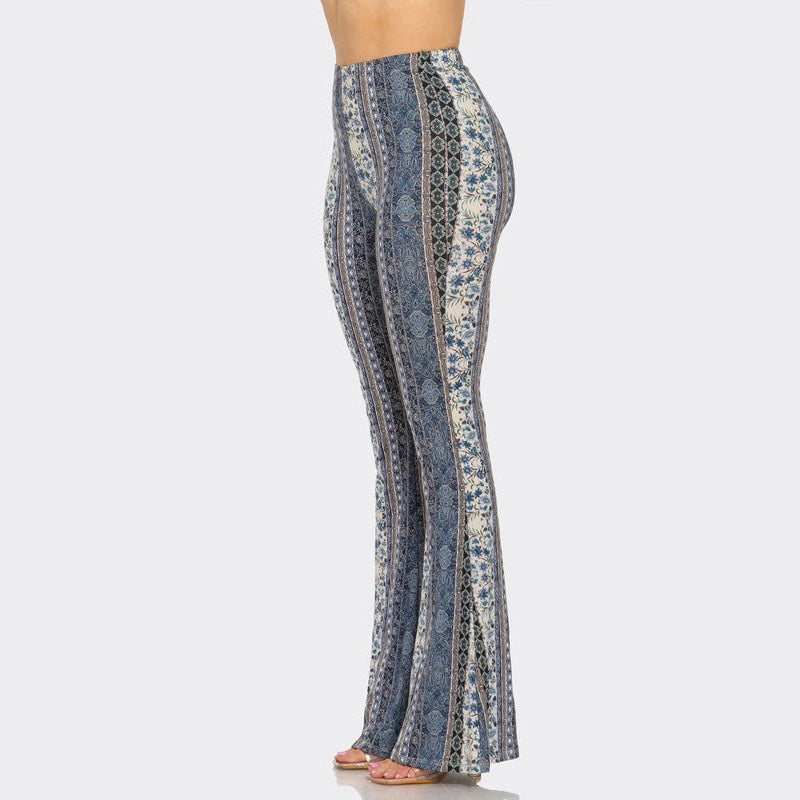 Steel Blue Floral Flare Pants