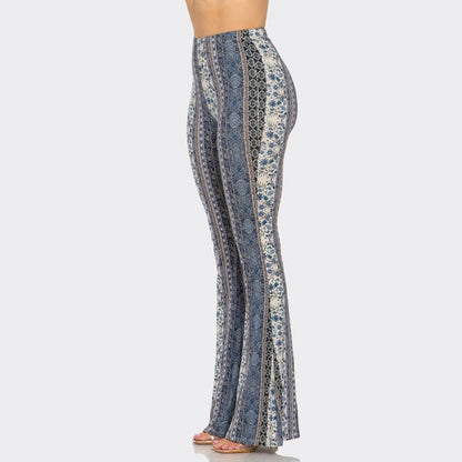 Steel Blue Floral Flare Pants