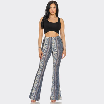 Steel Blue Floral Flare Pants