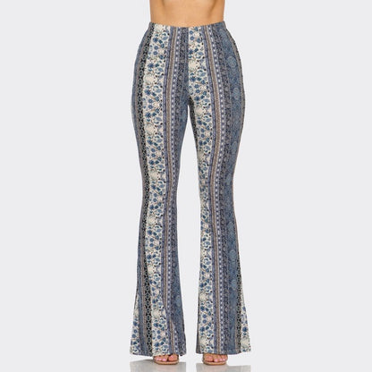 Steel Blue Floral Flare Pants