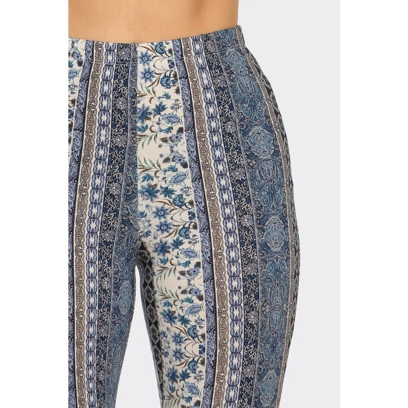 Steel Blue Floral Flare Pants
