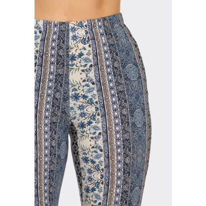 Steel Blue Floral Flare Pants