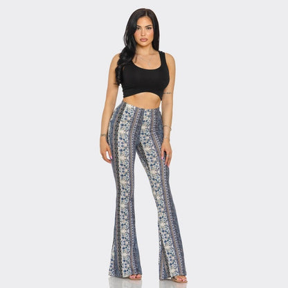 Steel Blue Floral Flare Pants
