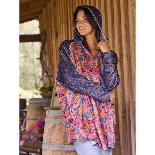 Cozy Blanket Hoodie - Light Pink Navy Medallion