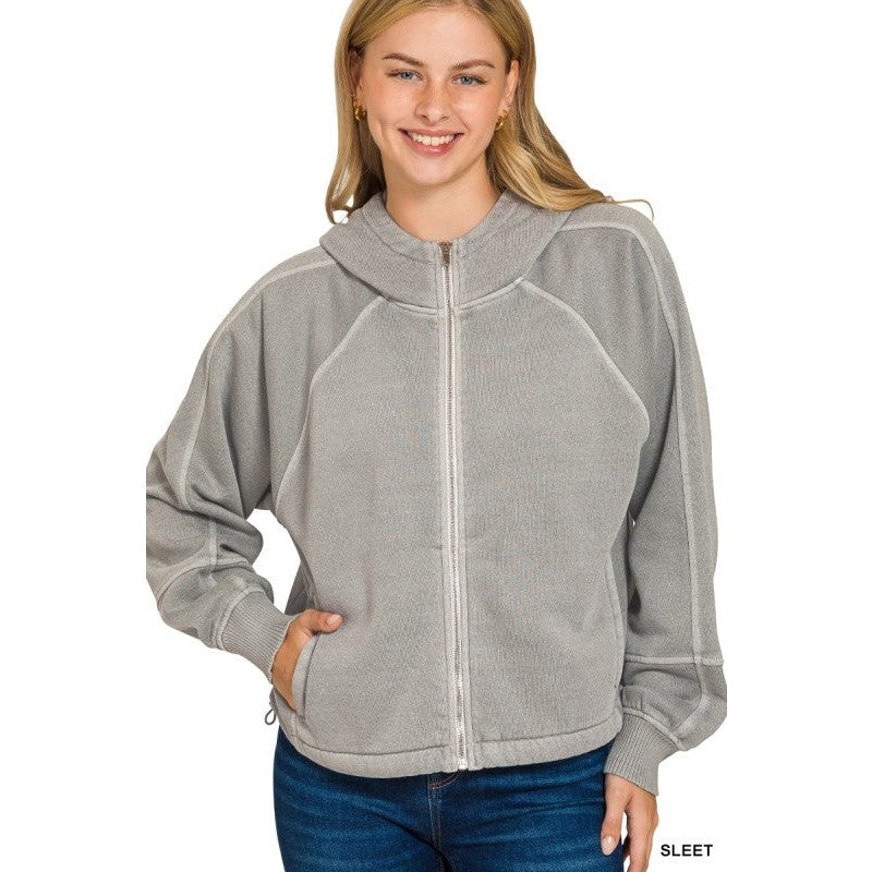 Fleece Pigment Dye Zip Up Hoodie
