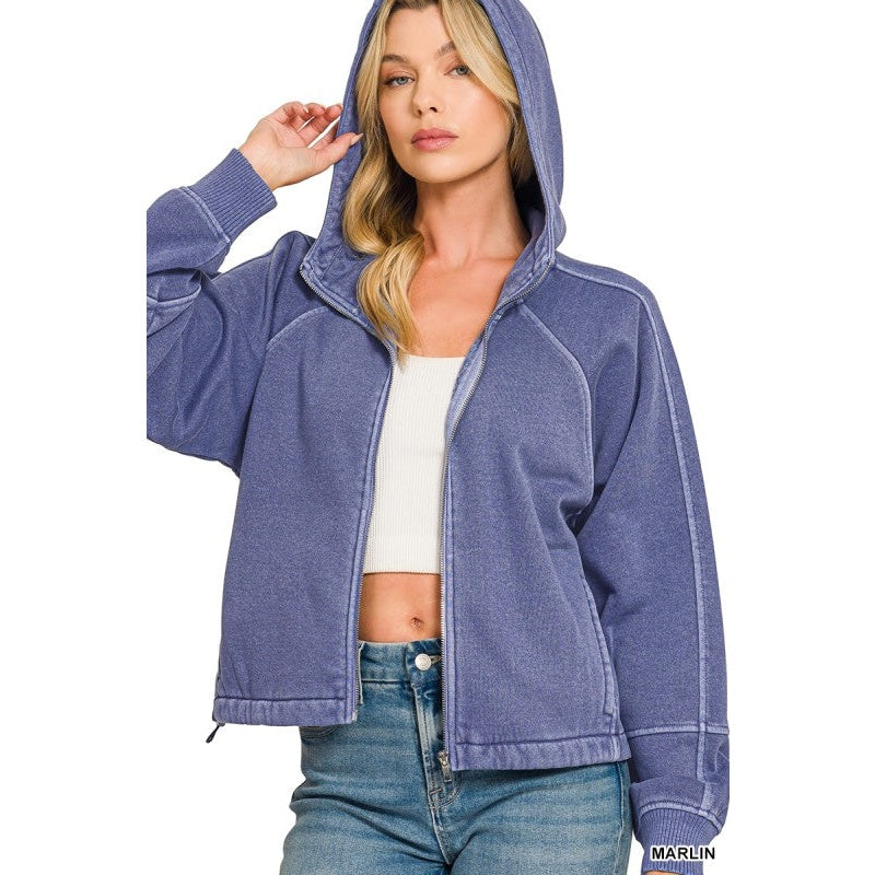 Fleece Pigment Dye Zip Up Hoodie